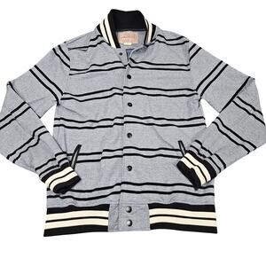 Brooklyn Cloth Striped Varsity Jacket Size L Gray Black Retro Bomber Streetwear